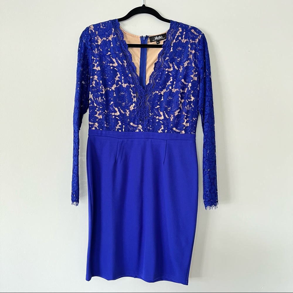 Lulu’s Royal Blue Long Sleeve Lace Midi Dress Size XL